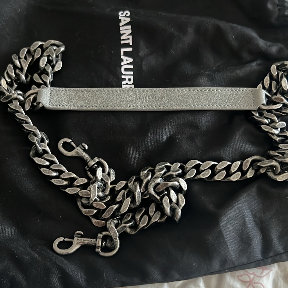 NWT Yves Saint Laurent Gray Medium Chevron College Shoulder Bag - Picture 11 of 14
